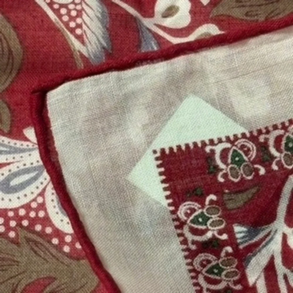 Vtg YVES SAINT LAURENT Scarf Handkerchief Floral Cotton Burgundy Red 18